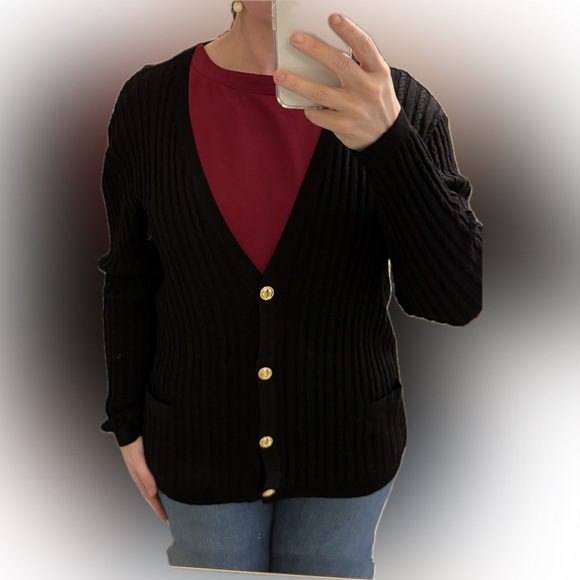 Celine Black 100% Wool Vintage Ribbed Women's Sweater- Large - Picture 9 of 14